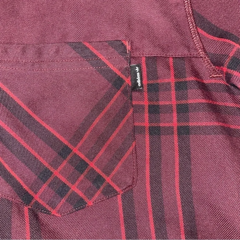 Mens adidas Bossk Plaid Shirt Maroon Red Black Long Sleeve Button Up Size L